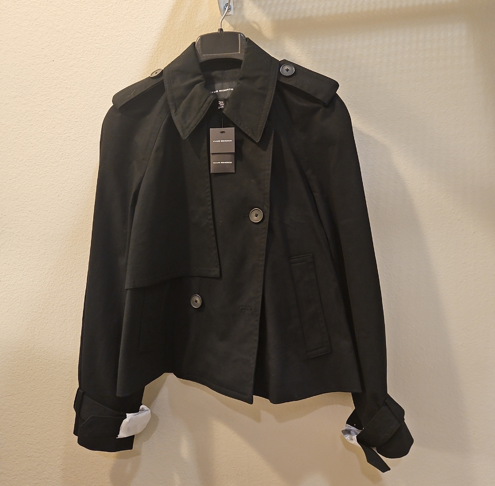 Club Monaco Women’s Black Cropped Trench Coat -